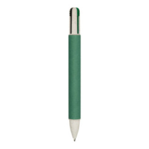 Stylo 4 couleurs en carton recyclé et paille de blé vert foncé
