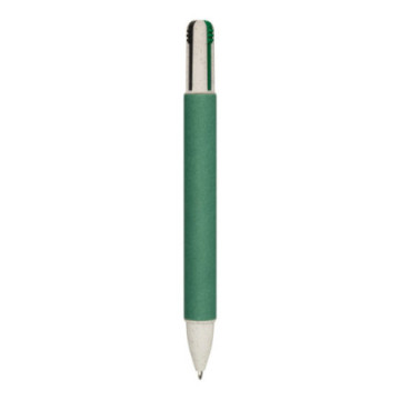 Stylo 4 couleurs en carton recyclé et paille de blé vert foncé