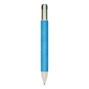 Stylo 4 couleurs en carton recyclé et paille de blé bleu