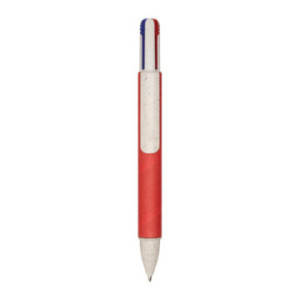 Stylo 4 couleurs en carton recyclé et paille de blé rouge