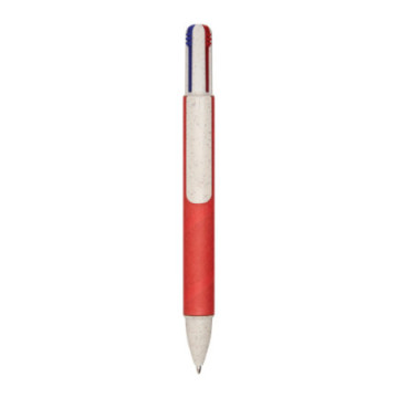 Stylo 4 couleurs en carton recyclé et paille de blé rouge