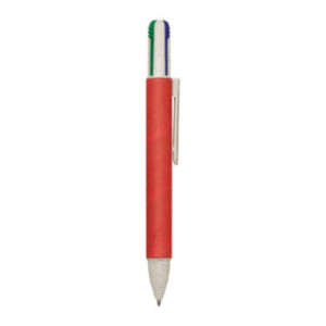 Stylo 4 couleurs en carton recyclé et paille de blé rouge