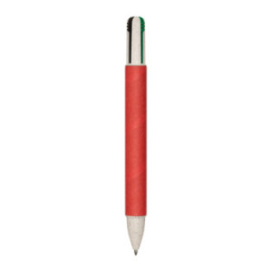 Stylo 4 couleurs en carton recyclé et paille de blé rouge