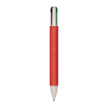 Stylo 4 couleurs en carton recyclé et paille de blé rouge