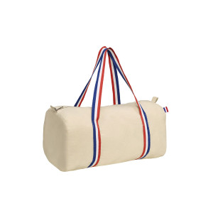 Sac polochon en coton naturel avec anses tricolores
