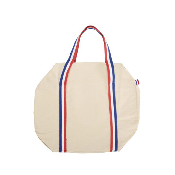 Sac polochon en coton naturel avec anses tricolores