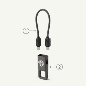 Porte-clés mousqueton câble de chargement 60 W en rPET Akashi®