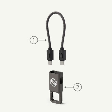 Porte-clés mousqueton câble de chargement 60 W en rPET Akashi®