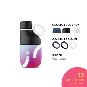 Bouteille isotherme 330 mL  gobelet acier inox recyclé quadri 360°