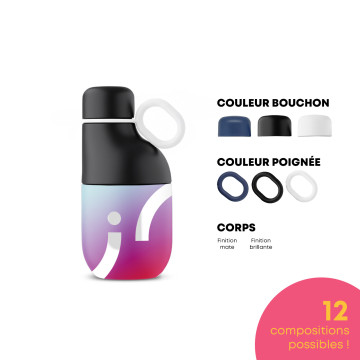 Bouteille isotherme 330 mL  gobelet acier inox recyclé quadri 360°