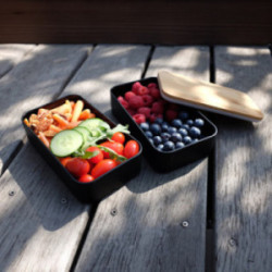 Lunch box double 1400 mL noire avec couvercle en bambou Baladéo®