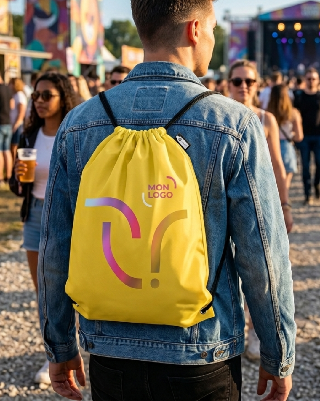 sac à dos jaune cordelettes personnalisé 